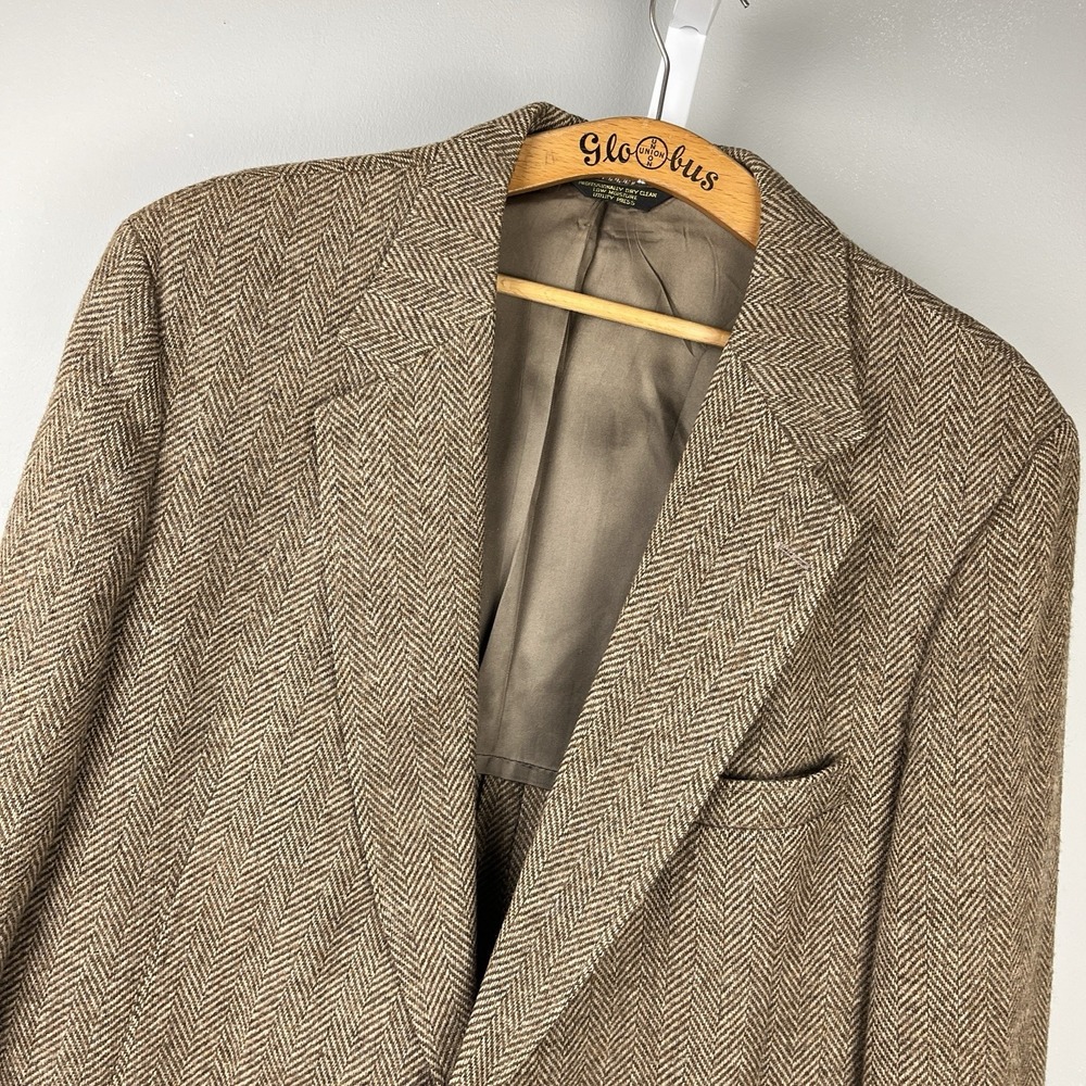 Hamburgers Mullins Mens Vintage Blazer Sport Coat Jacket Brown Herringbone Wool